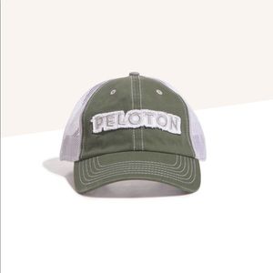 NEW! PELOTON Distressed Hat Two-Tone Design Adjustable Velcro Back Olive Cream